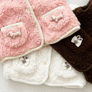 Thickened baby lamb fleece vest detail winter warm toddler cardigan jacket cute appliques