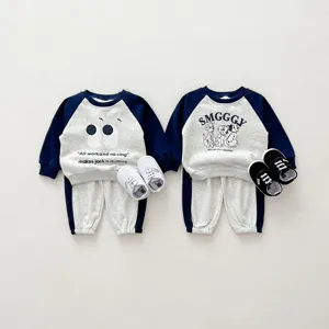 Set Felpa e Pantaloni in Cotone per Bambini Piccoli Manica Lunga Girocollo Cartone Animato Vestiti Casual Autunnali