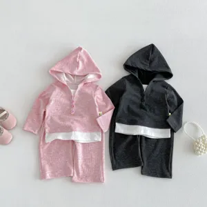 Kleinkinder Maedchen Kapuzenpullover und Hosen Zweiteiler Set flach Detail Ansicht
