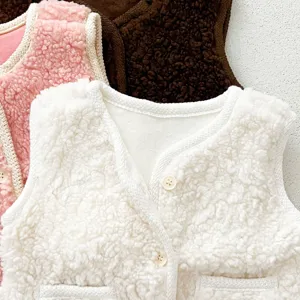 Cozy winter fleece baby vest thick warm sherpa cardigan toddler sleeveless outerwear detail