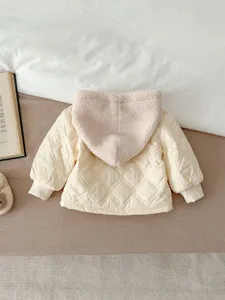 Infant winter hooded padded jacket, cozy fleece-lined warm toddler outerwear with quilted design.