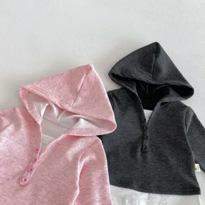 Mädchen Frühling Langarm Kapuze gefälschte zweiteilige T-Shirt süße Freizeit Top