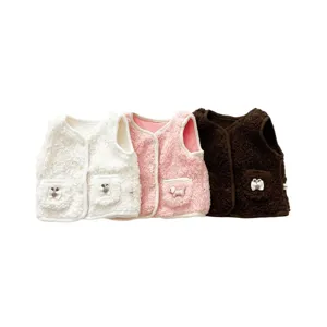 Winter thick fleece baby vest set, cute infant sleeveless outerwear cardigan top for girls.