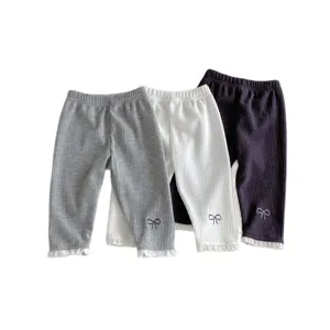 Infant baby girls ribbed leggings autumn new Korean style cute lace bow long pants wear