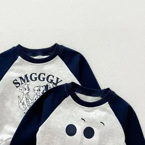 Completo felpa raglan per bambini con stampa di cani cartoni animati, cotone comodo.