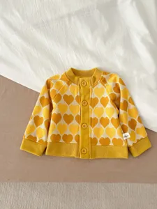 Gilet en tricot bébé cœurs jaune jacquard cardigan mignon enfant vêtements automne