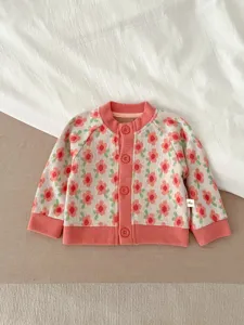 Joli gilet en tricot pour bébé à motifs floraux, veste cardigan boutonnée pour enfant.