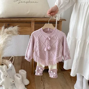 Girls Knit Cardigan Sweater Autumn Winter Children Jacquard Fringe Pullover Cute Sweet Toddler Knitwear Top