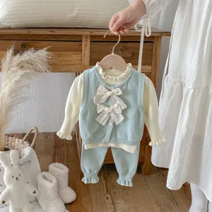 Set tre pezzi gilet maglione in maglia bambina autunno inverno vestiti neonato carini