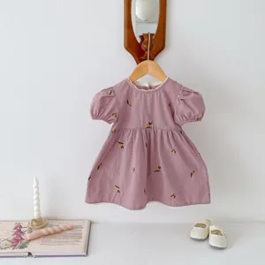 Niño pequeño bebé niñas verano manga corta lindo limón vestido bordado ropa casual