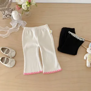 Kleinkind Mädchen gerippte Schlaghosen Frühling Herbst einfarbig süße Freizeit Kinderhose