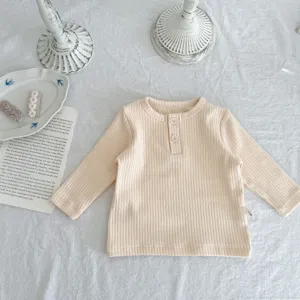 Infant baby ribbed cotton long sleeve t-shirt round neck toddler basic top fall clothes