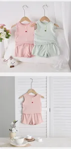 Set estivo in cotone con top senza maniche e pantaloncini per bambine, abbigliamento.