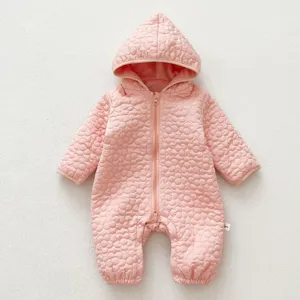 Mameluco acolchado rosa para bebé con capucha, traje cálido con cierre de cremallera.