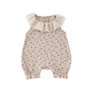 Cute floral baby girl romper with ruffle collar sleeveless summer infant bodysuit clothes.