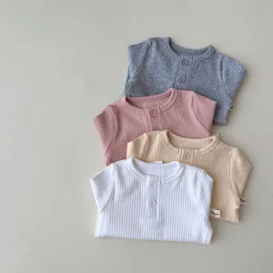 Ribbed cotton baby t-shirt set, crew neck infant basic tops in multi colors for daily wear.