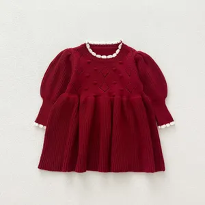 Baby girl red knit dress long sleeve cute princess sweater dress infant winter clothing