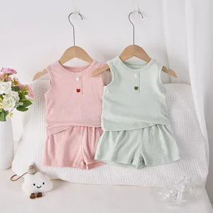 Completo Estivo in Cotone Senza Maniche Canotta e Pantaloni per Neonata Bambina Abbigliamento Casual