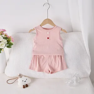Bambina neonata estate rosa cotone a coste top senza maniche e pantaloncini set outfit