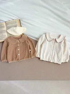 Abrigo Cárdigan para Bebé Niña Estilo Coreano Dulce Cuello Rebatible Manga Larga Ropa Exterior de Punto Ropa de Primavera para Niños Pequeños