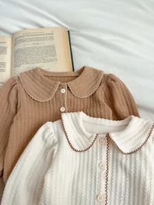Lindo cárdigan de manga larga para bebé y niño pequeño con cuello contrastante y botones
