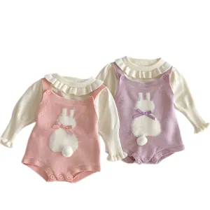 Süßes Baby Mädchen Strick Hasen Pullover Set mit Langarm Top und Strampler für Herbst Winter.