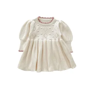 Cute infant baby girl knitted long sleeve dress winter toddler sweet princess sweater dress