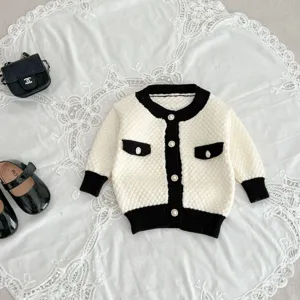Kleinkind Baby Mädchen Strickjacke Cardigan schwarz weiß schick Kleinkind Oberbekleidung