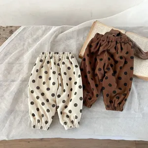 Pantaloni lunghi in velluto a coste pois neonato inverno caldi spessi casual bambino bambina