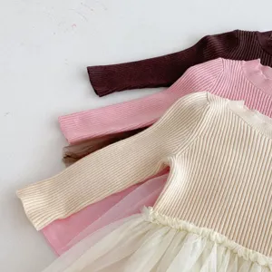 Abito in maglia e tulle per bambina autunno inverno maglione manica lunga principessa dettaglio