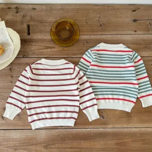 Baby Kontrast Streifen Strickpullover Kleinkind Baumwolle Rundhals Langarm Top Mode