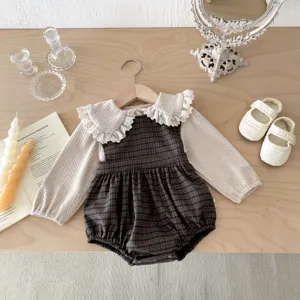 Autumn baby girls plaid romper long sleeve lace collar infant toddler cute jumpsuit clothing