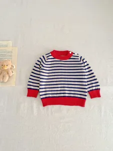 Infant baby striped knit sweater with red trim cute long sleeve top cozy toddler autumn clothes