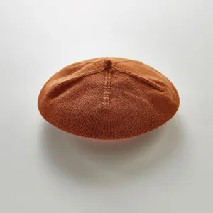 Breathable solid color infant knit beret hat cute baby painter cap detail display