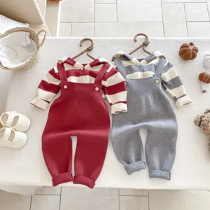 Baby Strickkleidung Set Kleinkind Herbst langarm Kapuzenpullover und Latzhose zweiteilig