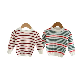 Maglione a righe per neonati, pullover in cotone girocollo per bambini, top autunnale casual.