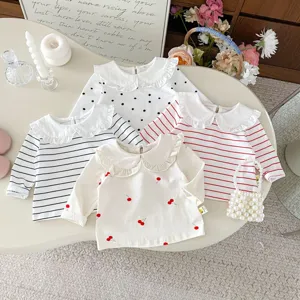 Toddler baby girls cute ruffled collar long sleeve t-shirt infant floral cartoon top