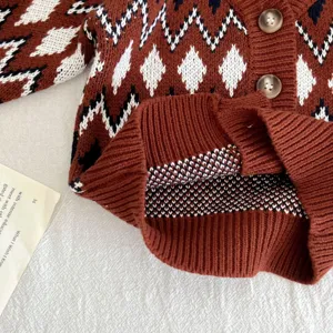 Bebé niño pequeño vintage argyle cárdigan de punto suéter botones marrón ropa infantil