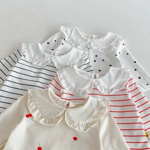 Infant toddler long sleeve t-shirts cute ruffle doll collar cotton tops spring autumn clothes