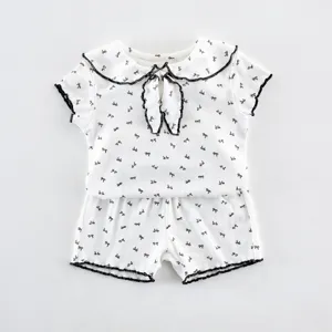 Set estivo neonato carino stampa fiocco top maniche corte e pantaloncini comodi due pezzi