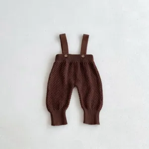 Pantaloni con bretelle in maglia marrone per neonati, comoda salopette cotone autunno.