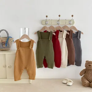 Infant Baby Knitted Suspender Pants Unisex Solid Color Soft Warm Long Romper Fall Winter Children Clothing