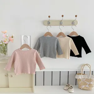 Bébé tout-petit haut en tricot côtelé manches longues uni pull mignon vêtements