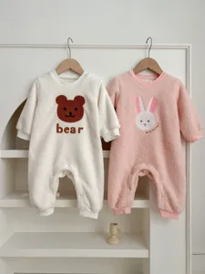 Cute winter baby plush rompers featuring adorable bear and rabbit designs for warm daily wear.