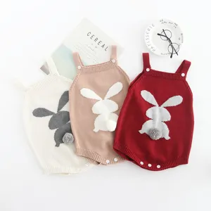 Cute baby knitted romper rabbit pattern infant pure cotton sleeveless jumpsuit set!!