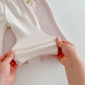 Soft ribbed cotton baby leggings detail shot showing high elasticity and comfortable daily wear.