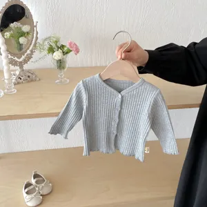 Cardigan côtelé uni pour bébé fille haut de pull à manches longues mignon pour l'automne quotidien
