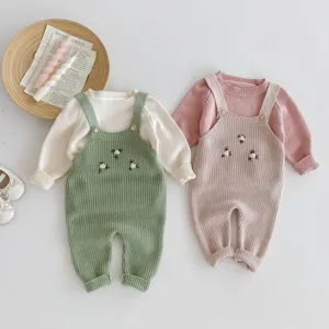 Neonato Bambina Maglia Salopette Stile Coreano Autunno Inverno Tinta Unita Cotone Tutina Bambino Casual Jumpsuit Abbigliamento per Neonati
