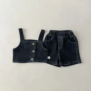 Neonato Bambina Denim Canotta E Shorts Top E Pantaloni Set Estate Stile Coreano Abbigliamento Casual per Infanti