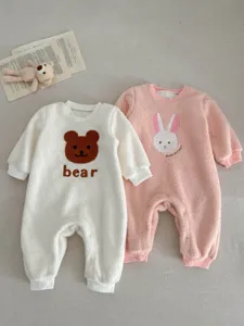 Infant winter fleece romper cute cartoon bear and rabbit baby warm crawling suit apparel